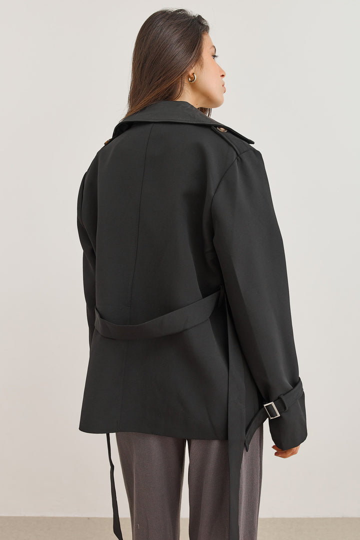 מעיל טראנץ' אנדראה צווארון דמוי עור | שחור