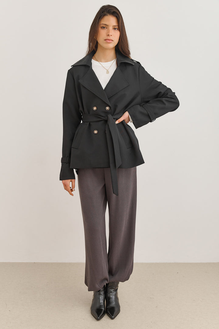 מעיל טראנץ' אנדראה צווארון דמוי עור | שחור