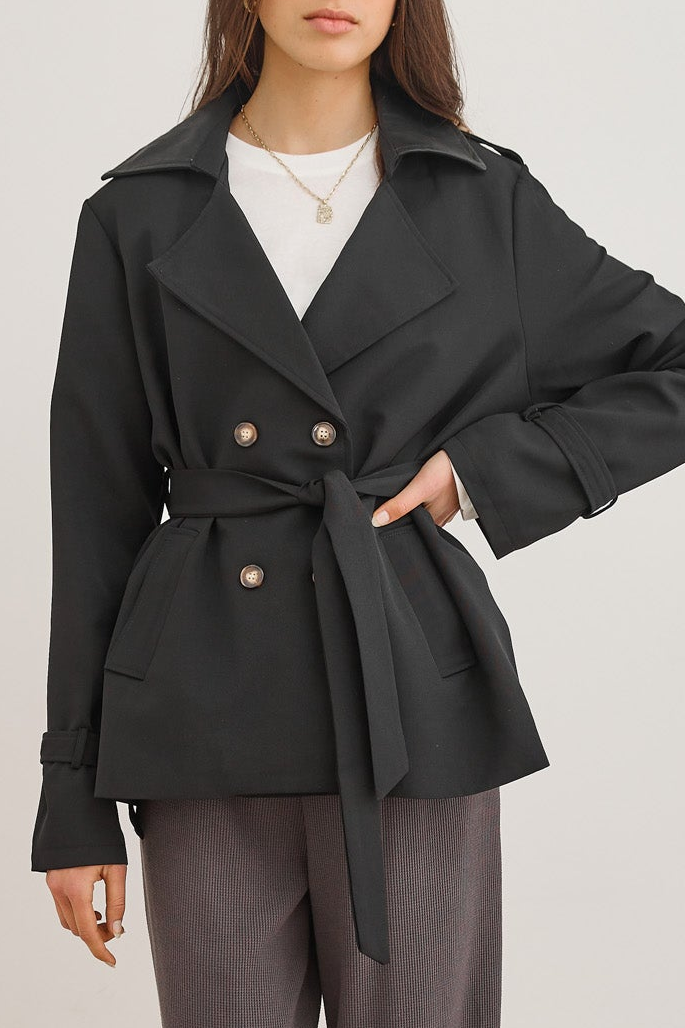 מעיל טראנץ' אנדראה צווארון דמוי עור | שחור