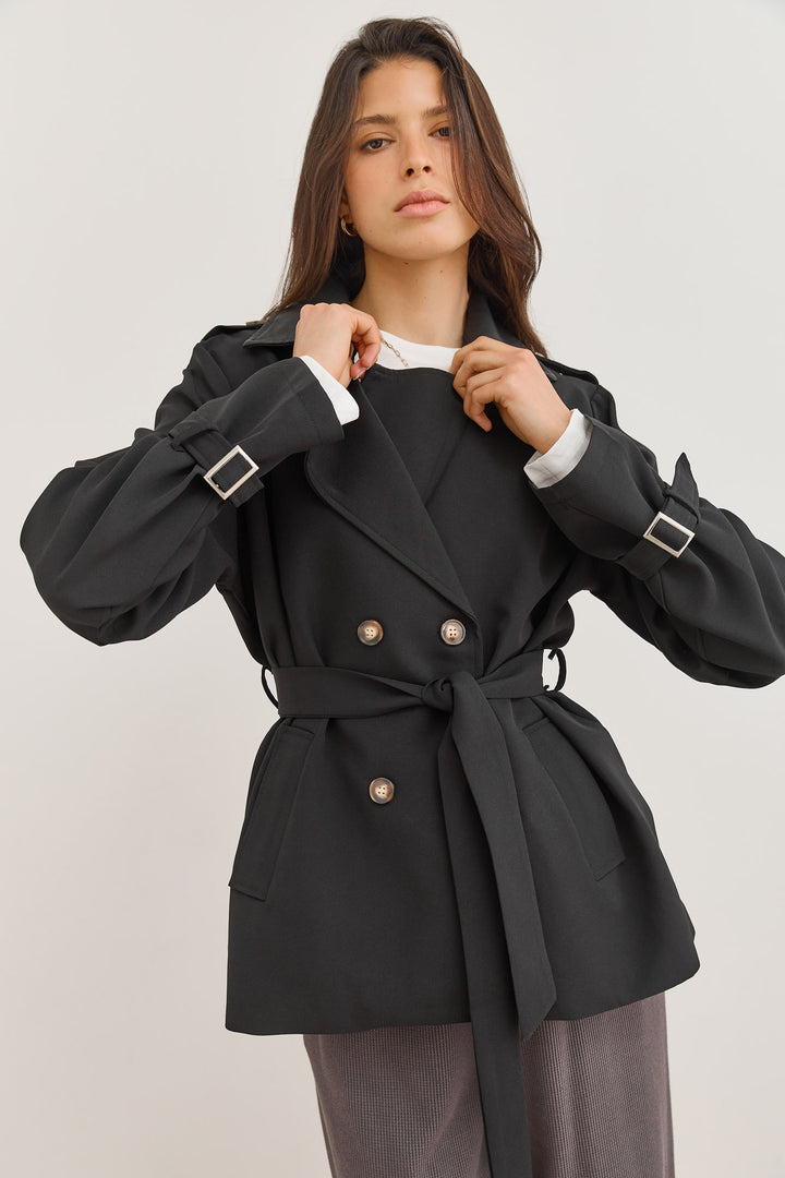 מעיל טראנץ' אנדראה צווארון דמוי עור | שחור