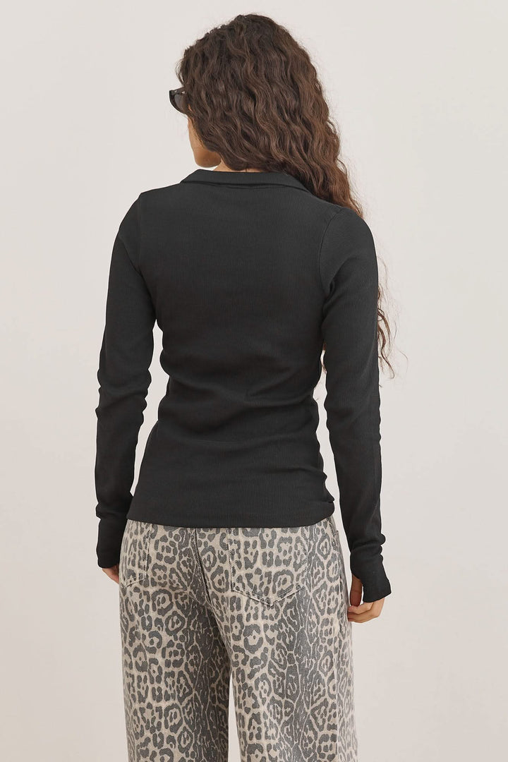 חולצת פולו שיינה שרוול ארוך | שחור