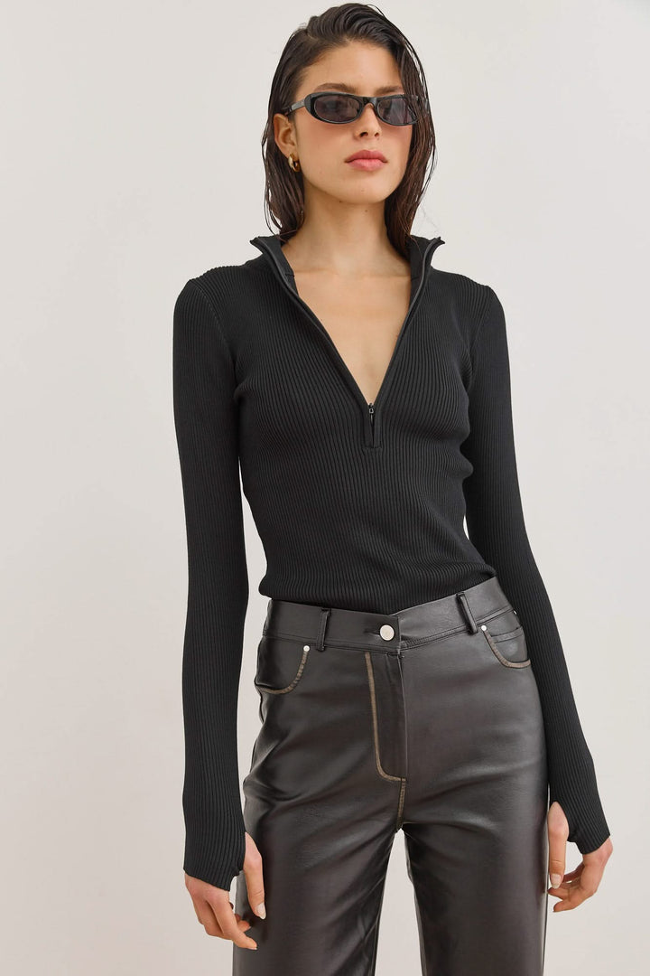 חולצת סריג דמיאן שרוולי כפפה | שחור