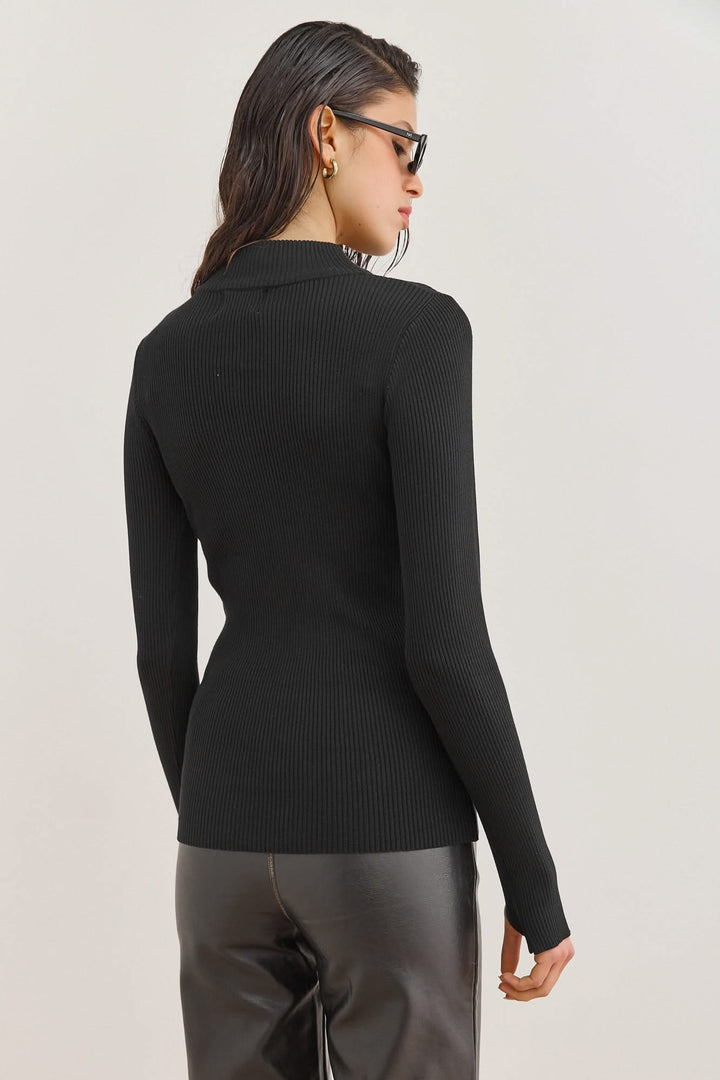 חולצת סריג דמיאן שרוולי כפפה | שחור