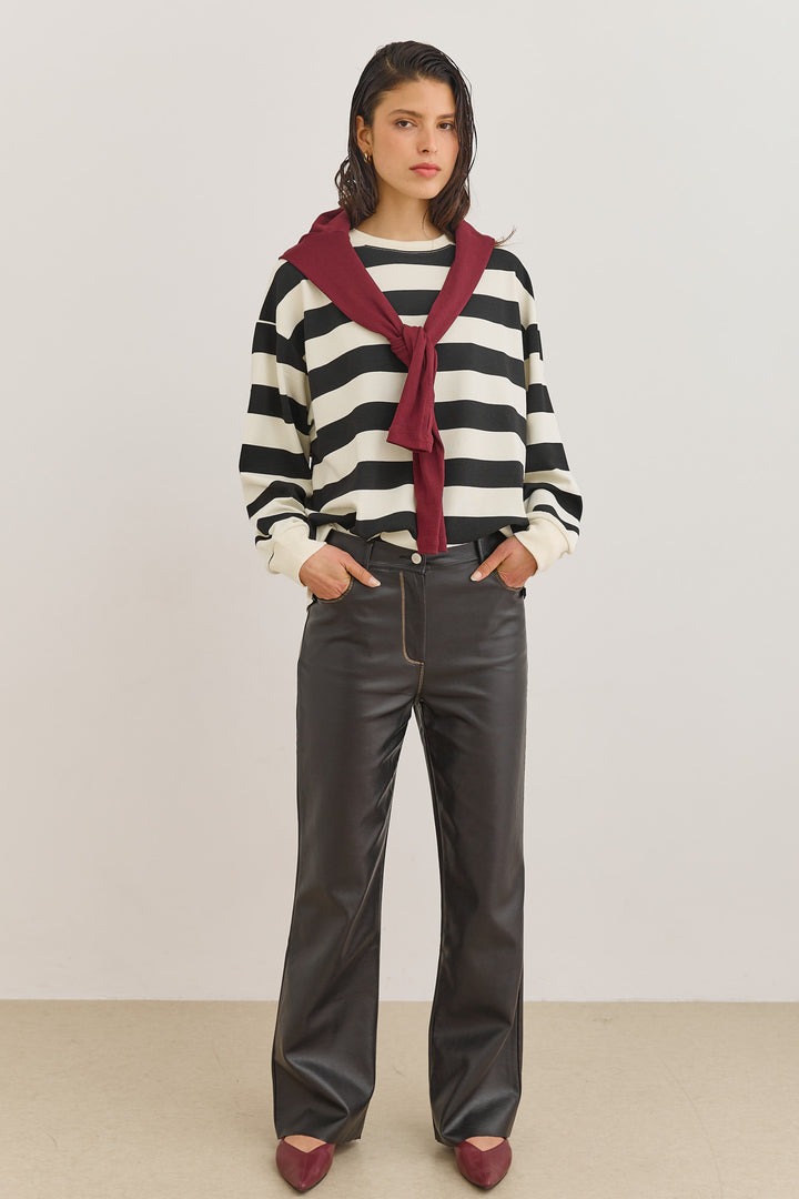 טוניקת אשלי סטרייפס אוברסייז | קרם/שחור