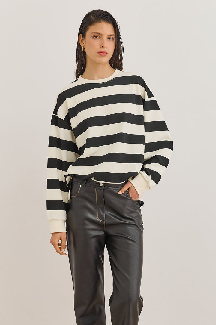טוניקת אשלי סטרייפס אוברסייז | קרם/שחור