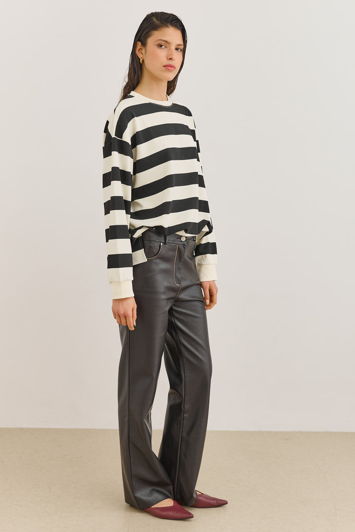 טוניקת אשלי סטרייפס אוברסייז | קרם/שחור