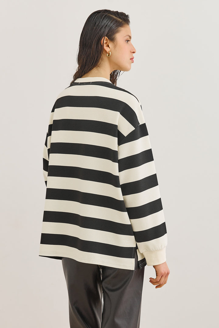 טוניקת אשלי סטרייפס אוברסייז | קרם/שחור