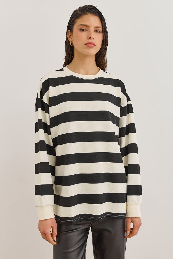 טוניקת אשלי סטרייפס אוברסייז | קרם/שחור