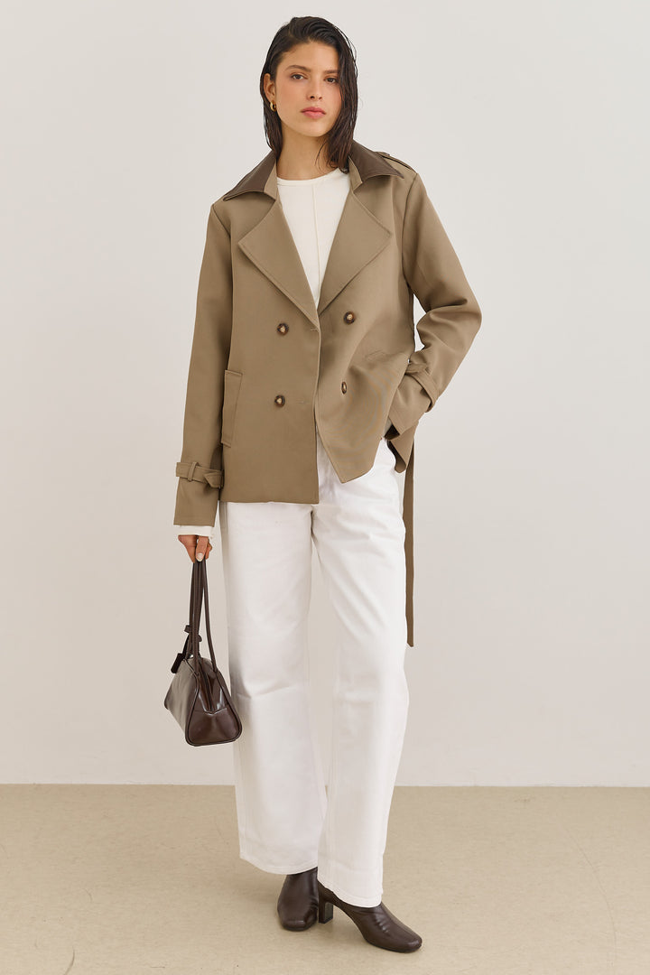 מעיל טראנץ' אנדראה צווארון דמוי עור | חאקי