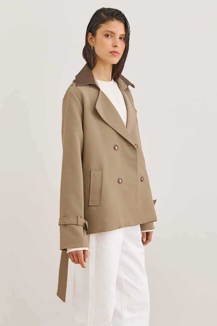 מעיל טראנץ' אנדראה צווארון דמוי עור | חאקי