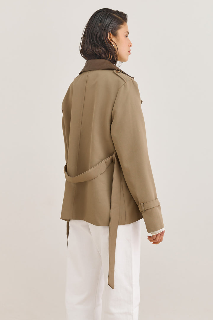 מעיל טראנץ' אנדראה צווארון דמוי עור | חאקי