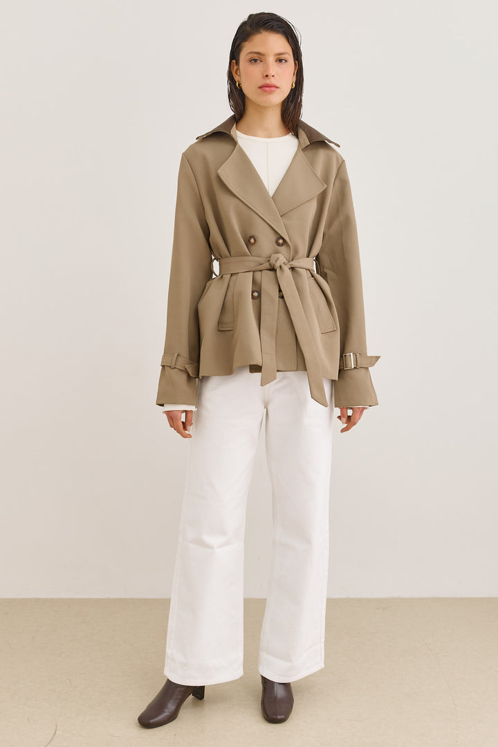 מעיל טראנץ' אנדראה צווארון דמוי עור | חאקי