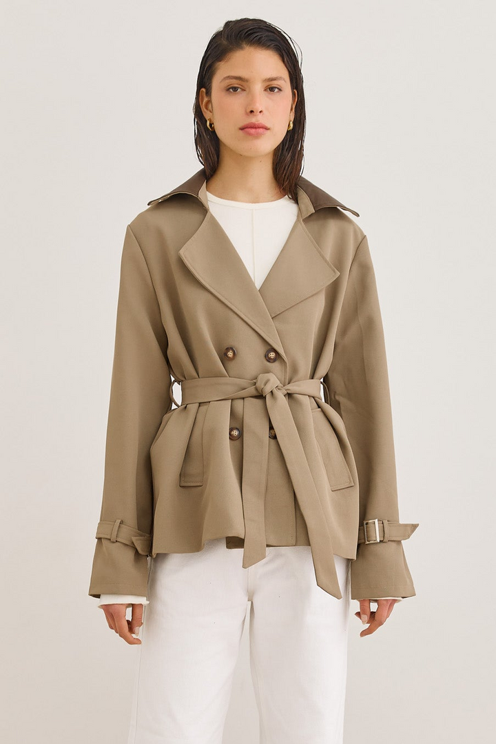 מעיל טראנץ' אנדראה צווארון דמוי עור | חאקי