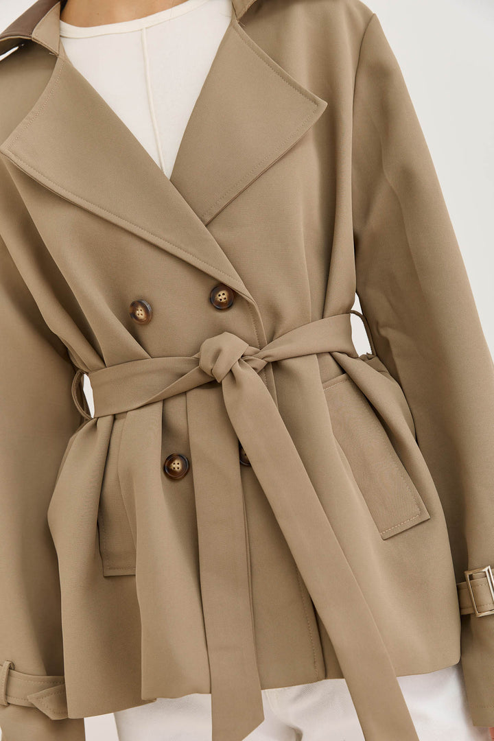 מעיל טראנץ' אנדראה צווארון דמוי עור | חאקי