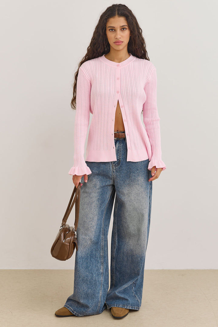 סריג כפתורים ג'ולייטה שרוולי מלמלה | ורוד בהיר