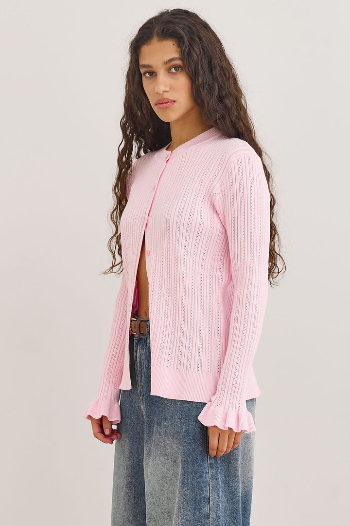 סריג כפתורים ג'ולייטה שרוולי מלמלה | ורוד בהיר