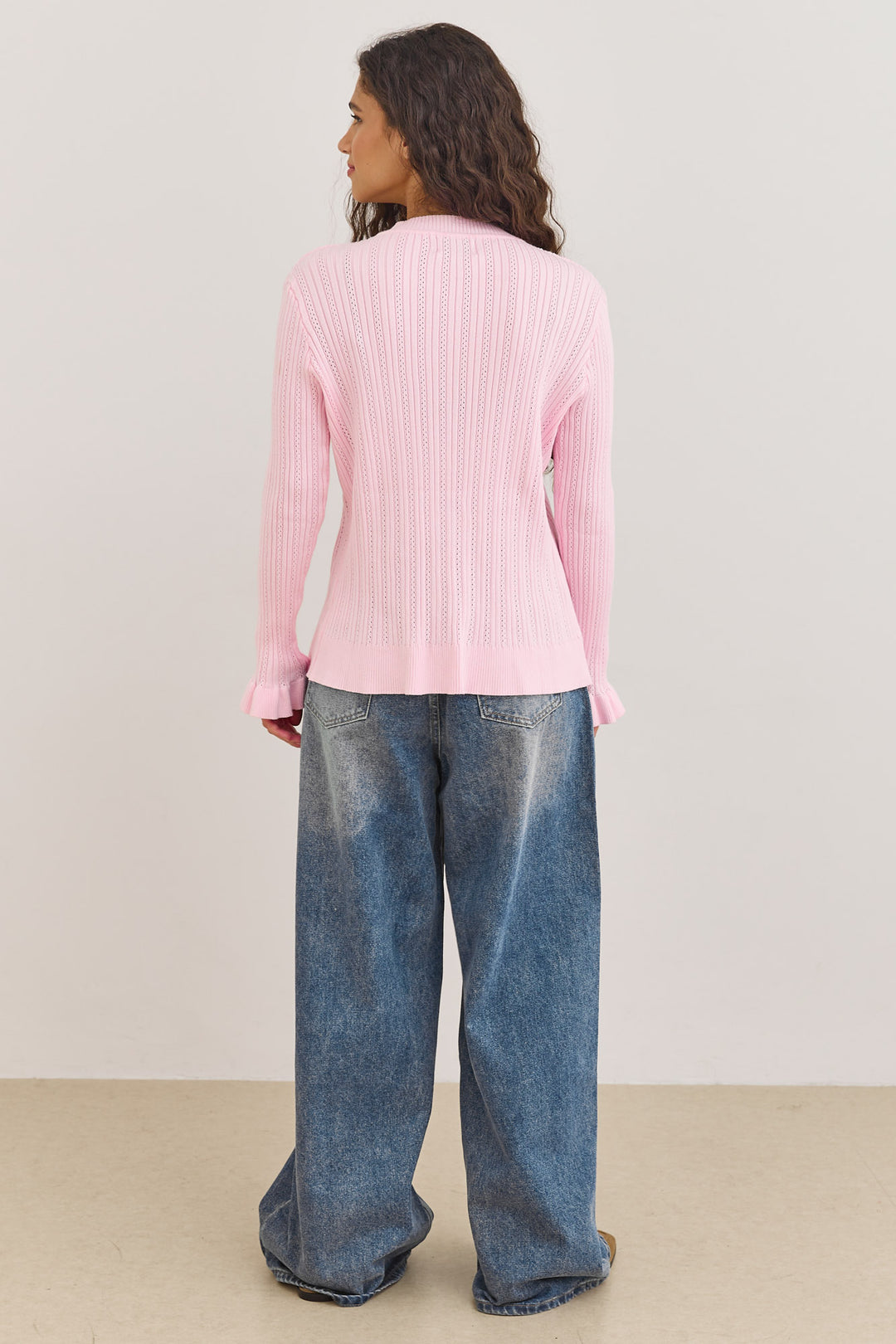 סריג כפתורים ג'ולייטה שרוולי מלמלה | ורוד בהיר