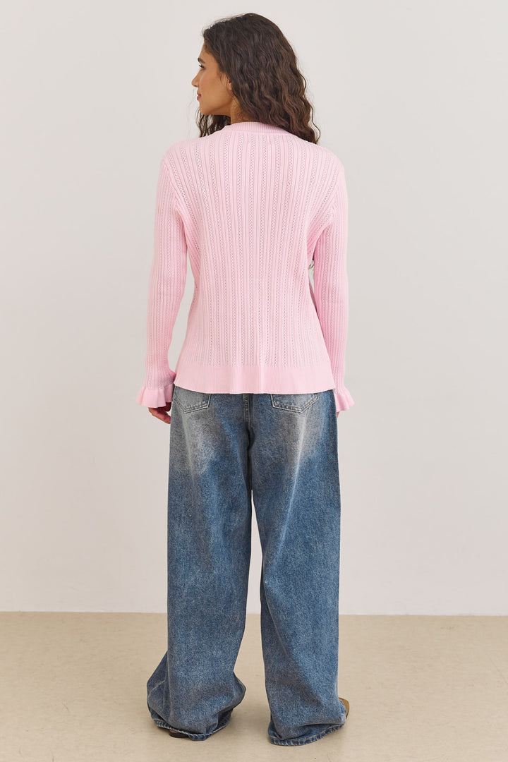 סריג כפתורים ג'ולייטה שרוולי מלמלה | ורוד בהיר