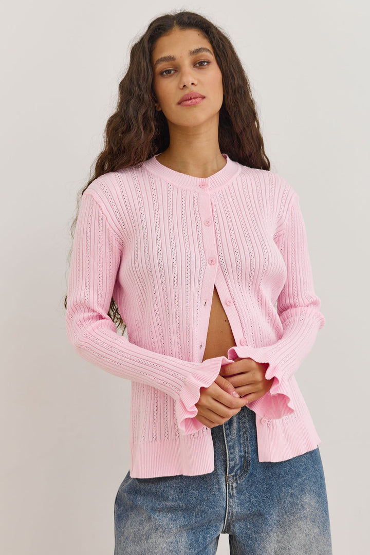 סריג כפתורים ג'ולייטה שרוולי מלמלה | ורוד בהיר