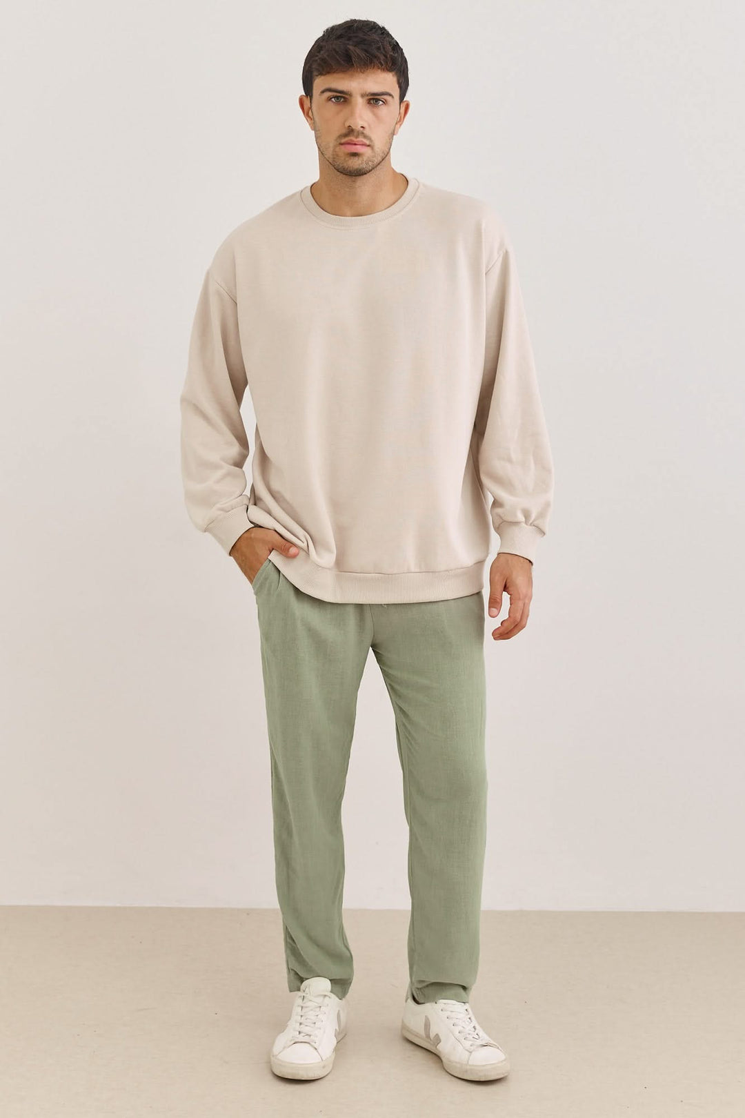 מכנסי דמוי פשתן בלייק ארוכים | ירוק