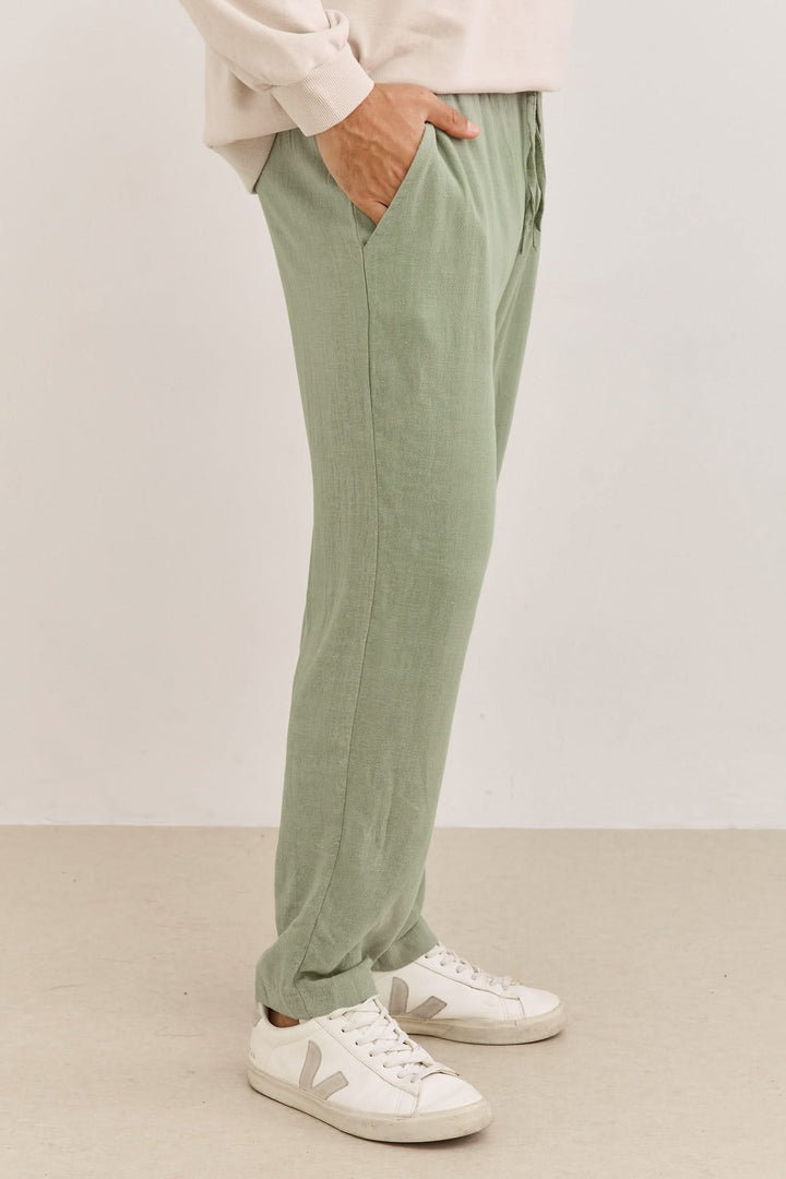 מכנסי דמוי פשתן בלייק ארוכים | ירוק