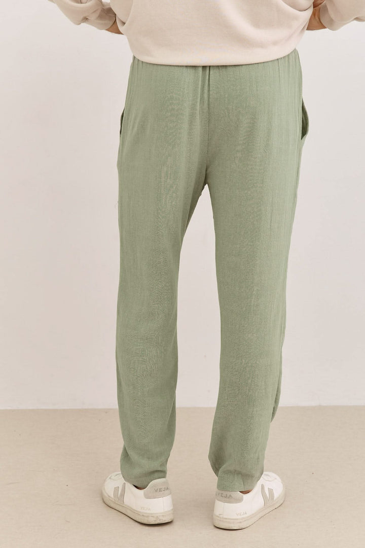 מכנסי דמוי פשתן בלייק ארוכים | ירוק