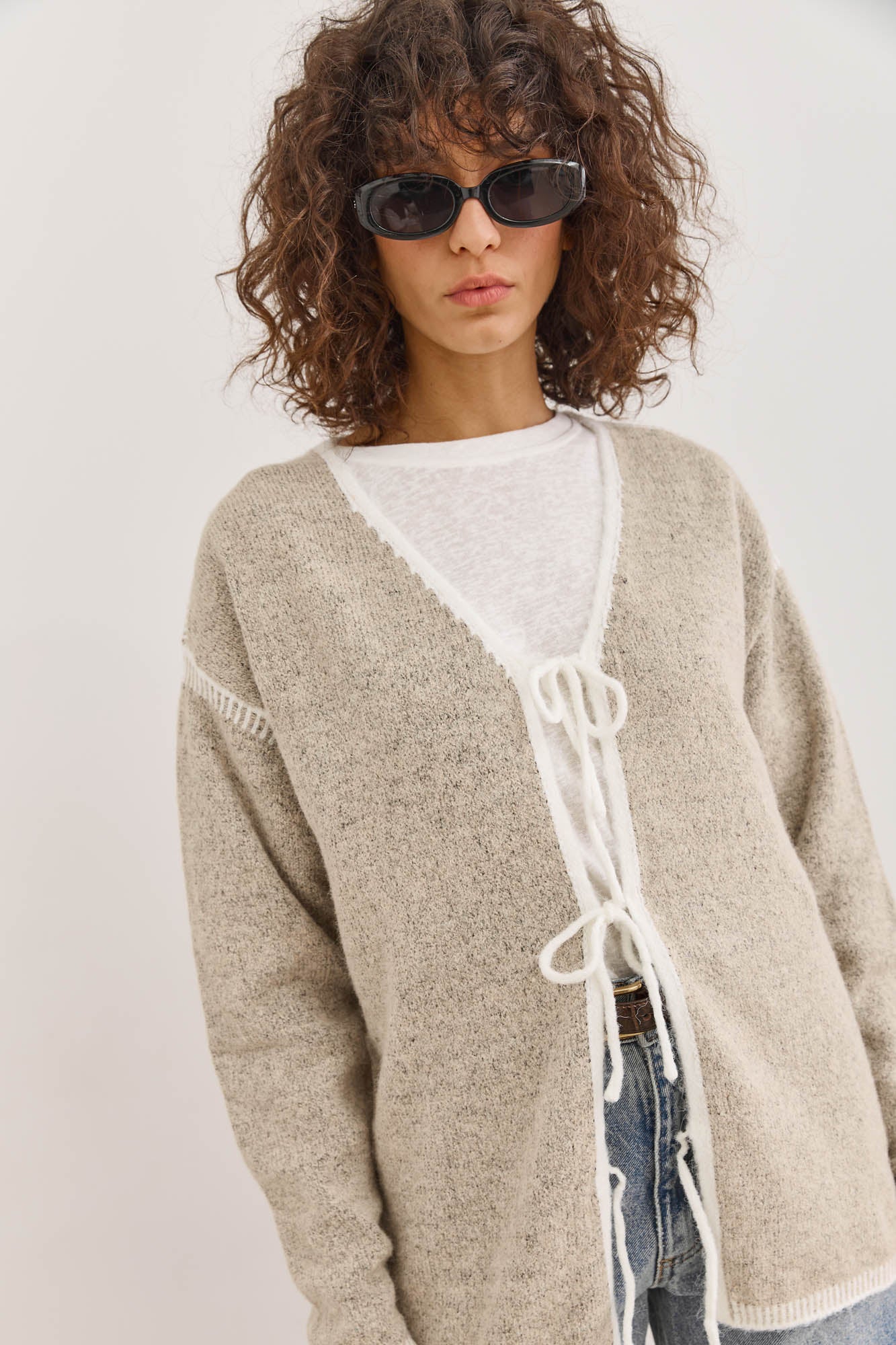 סריג מריאנה בשילוב קשירות  | בז' מלאנז'