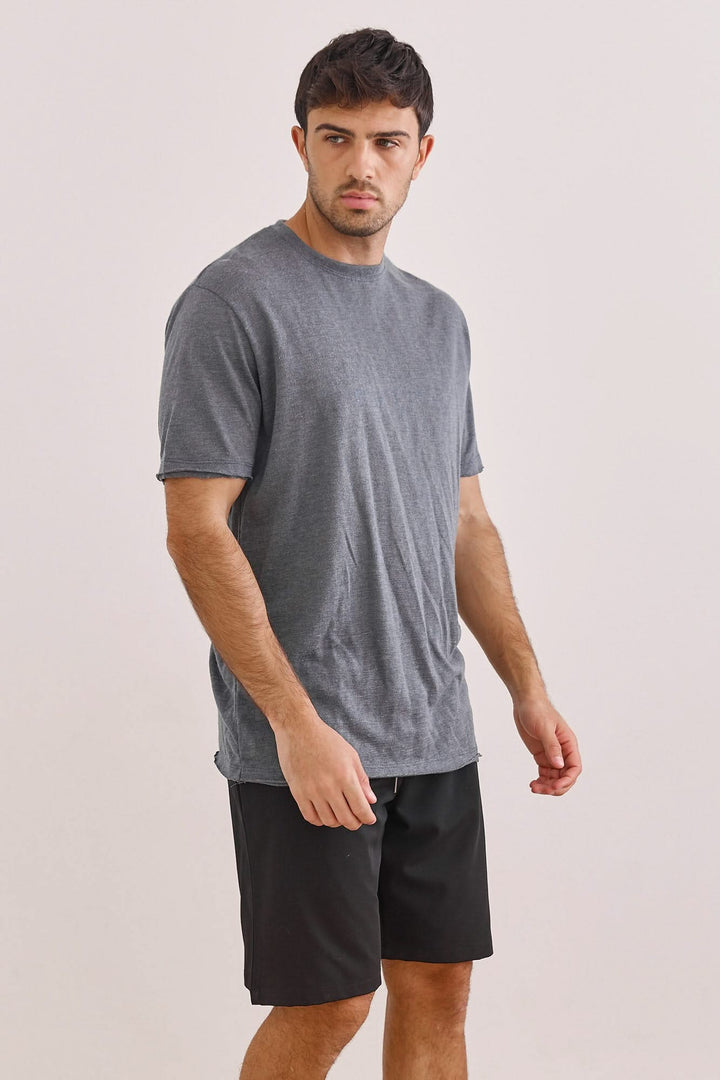 חולצת דמוי פשתן דין גזרת SLIM | אפור