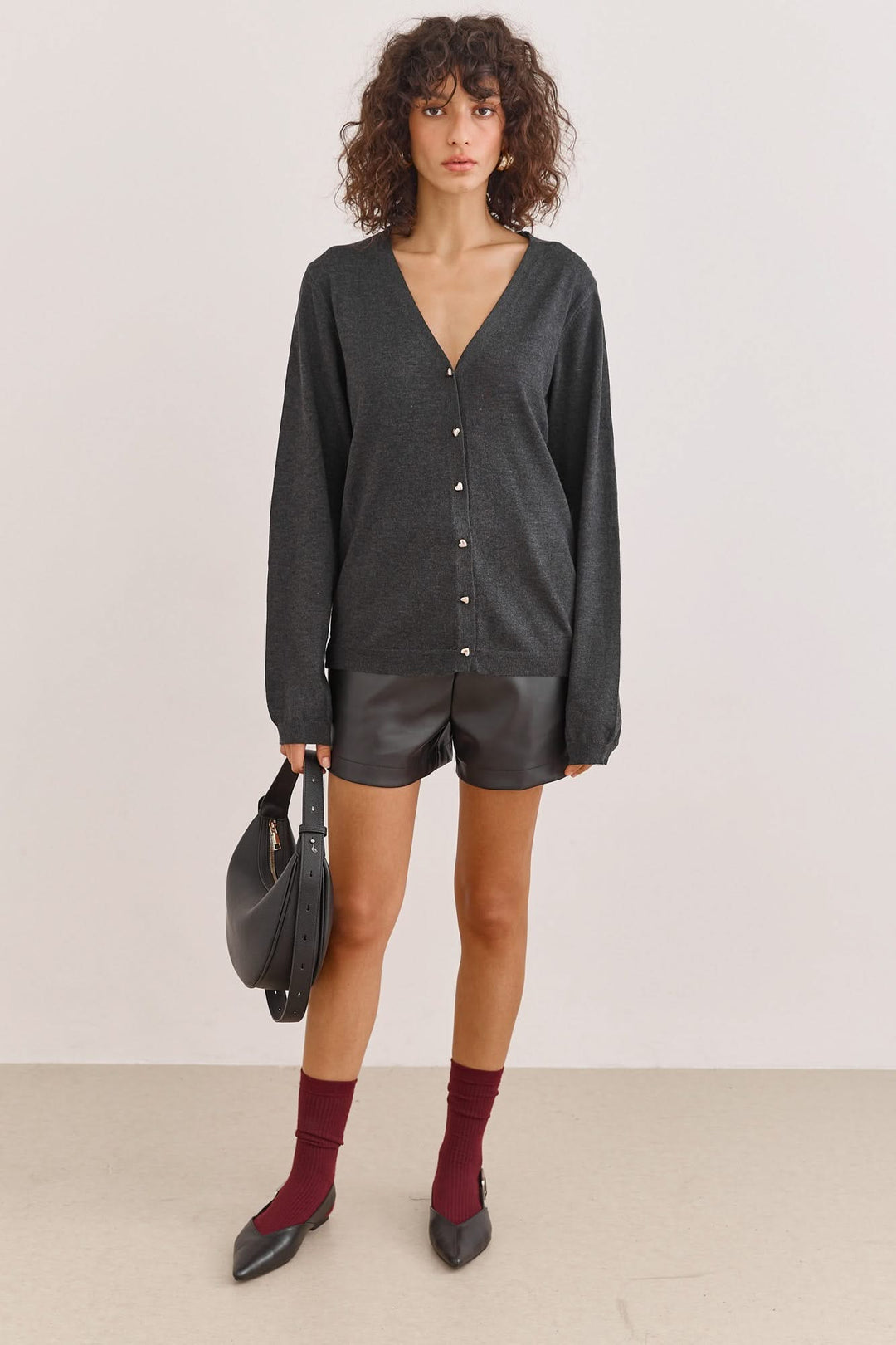 קרדיגן סריג הארי כפתורי לב | אפור