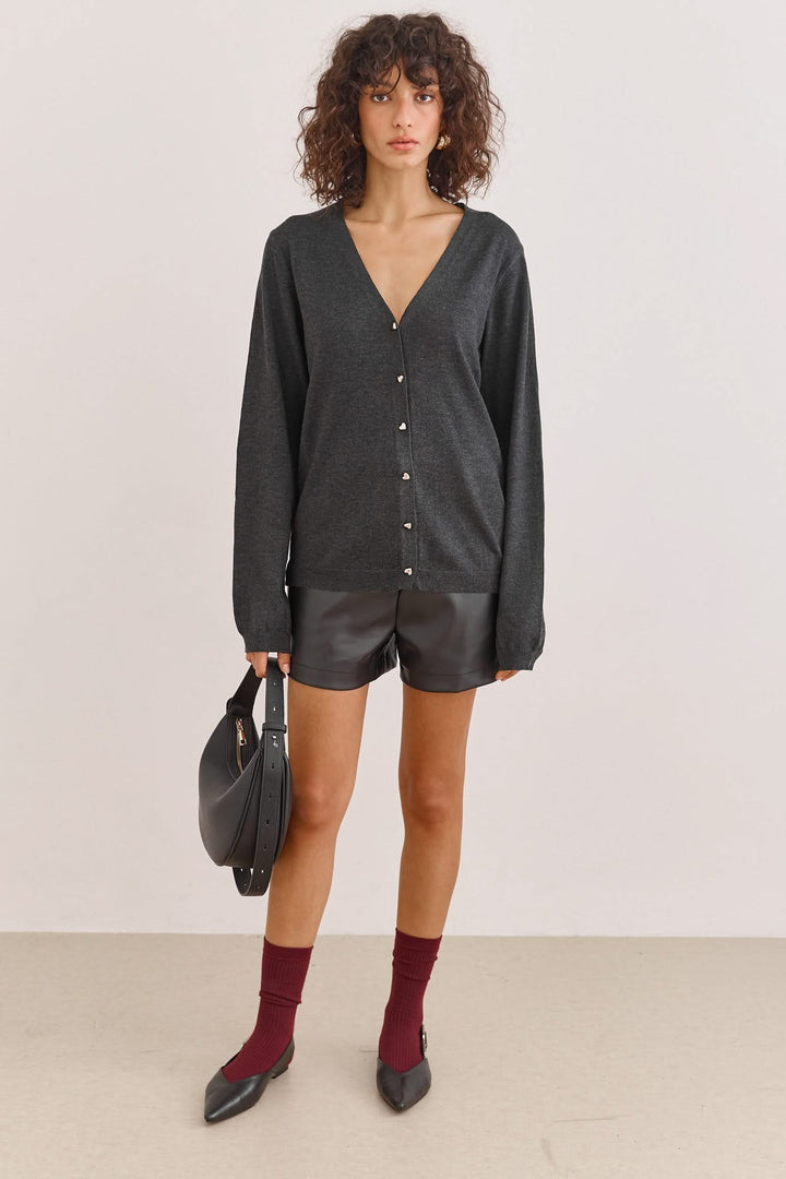 קרדיגן סריג הארי כפתורי לב | אפור