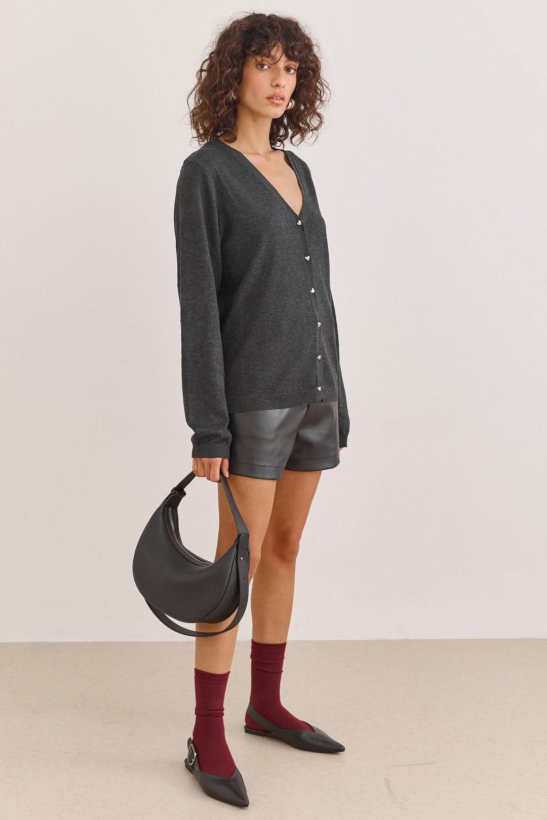 קרדיגן סריג הארי כפתורי לב | אפור