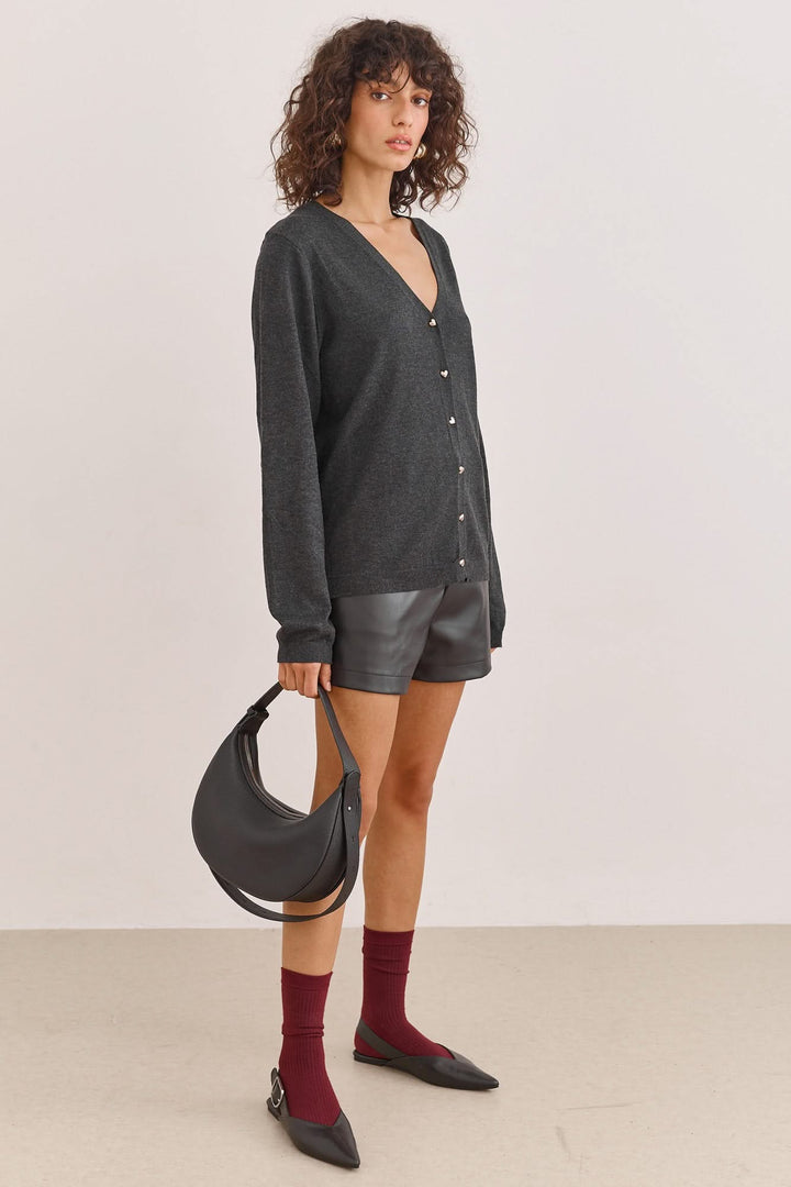 קרדיגן סריג הארי כפתורי לב | אפור