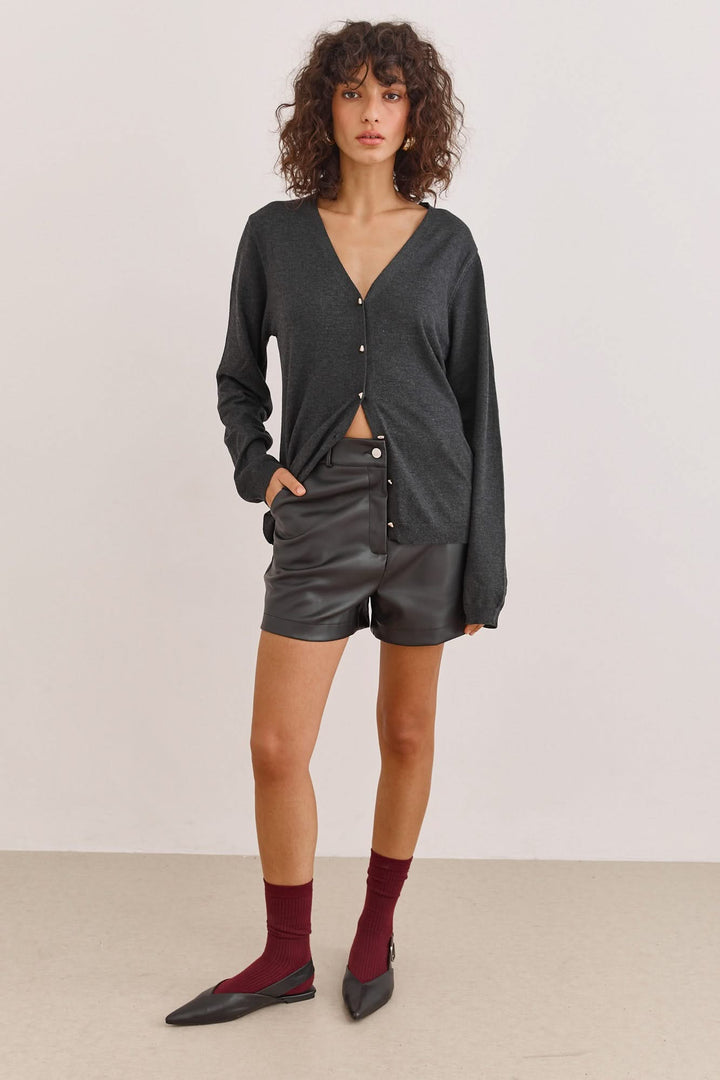 קרדיגן סריג הארי כפתורי לב | אפור