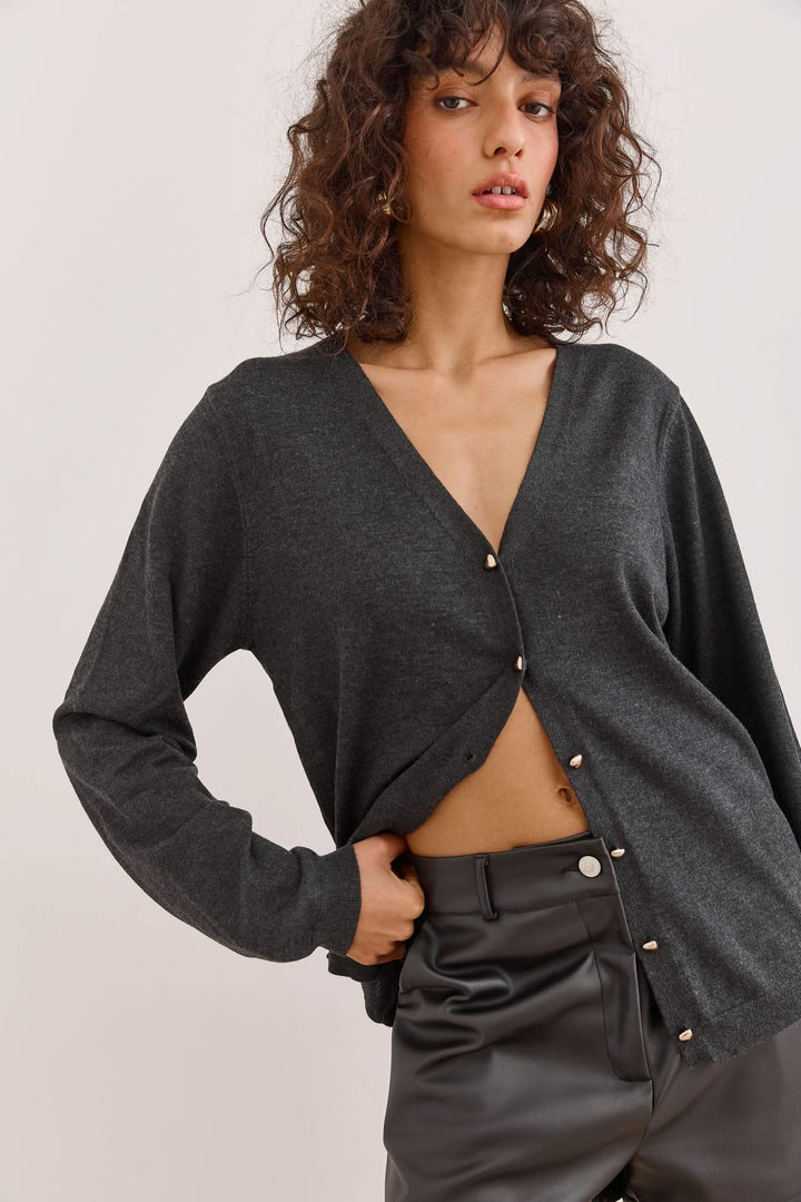 קרדיגן סריג הארי כפתורי לב | אפור