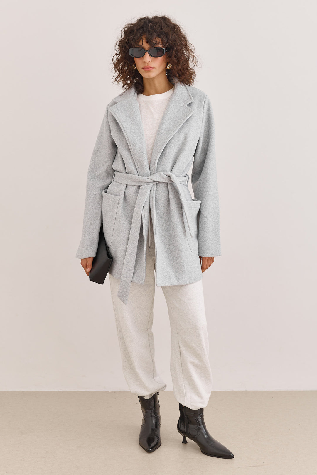 מעיל מחויט פיונה חגורת קשירה | אפור בהיר