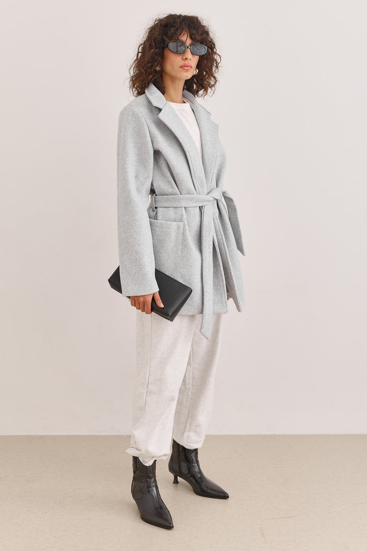 מעיל מחויט פיונה חגורת קשירה | אפור בהיר
