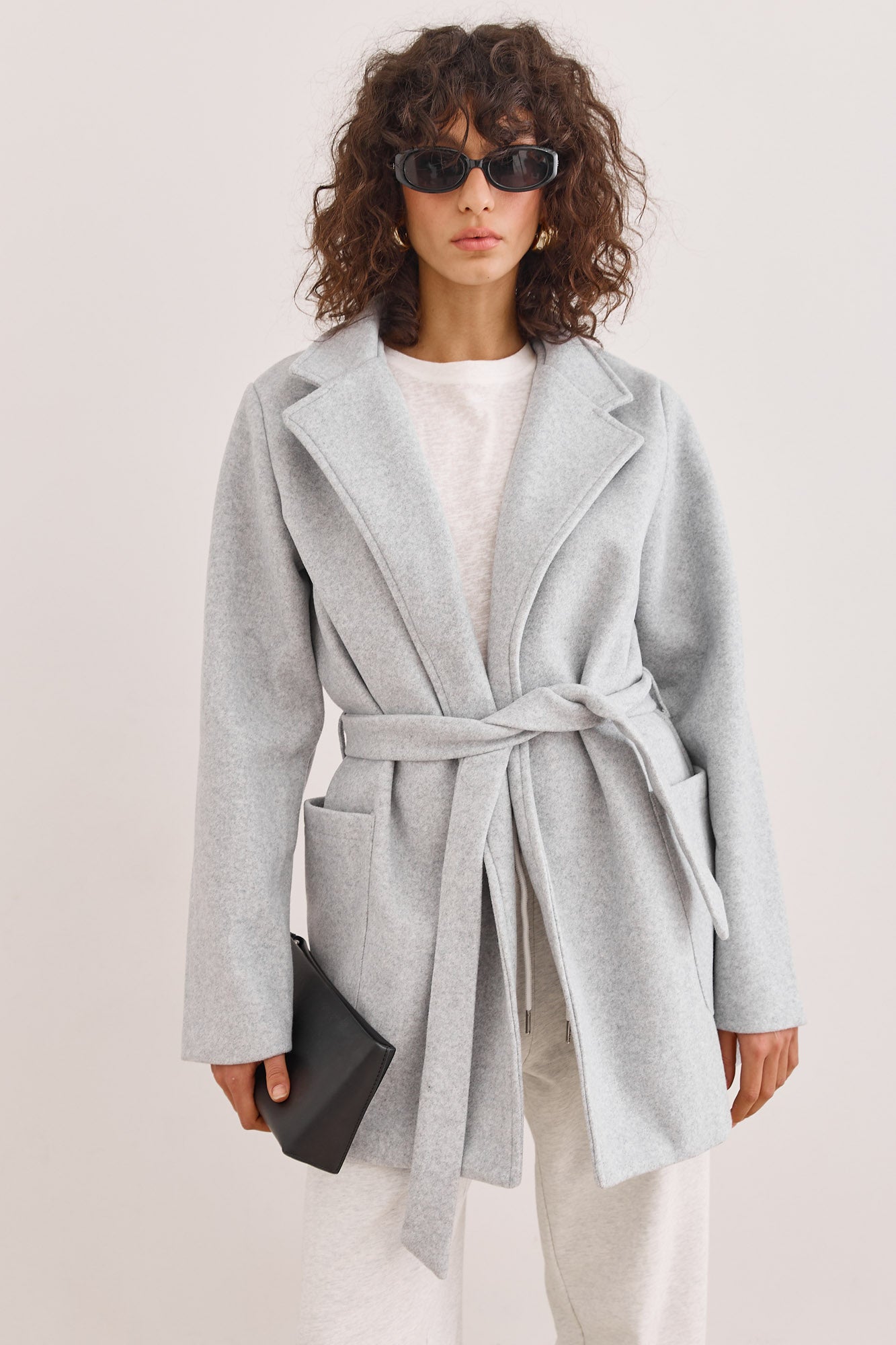 מעיל מחויט פיונה חגורת קשירה | אפור בהיר