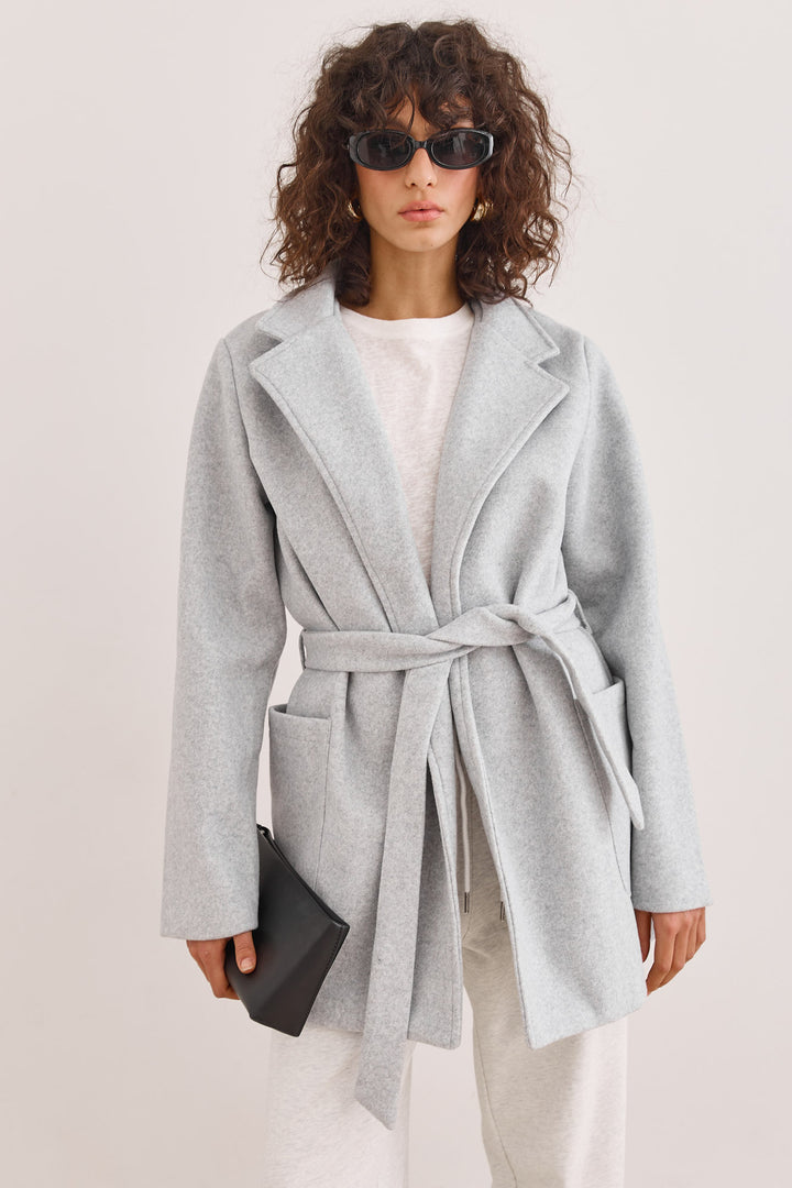 מעיל מחויט פיונה חגורת קשירה | אפור בהיר