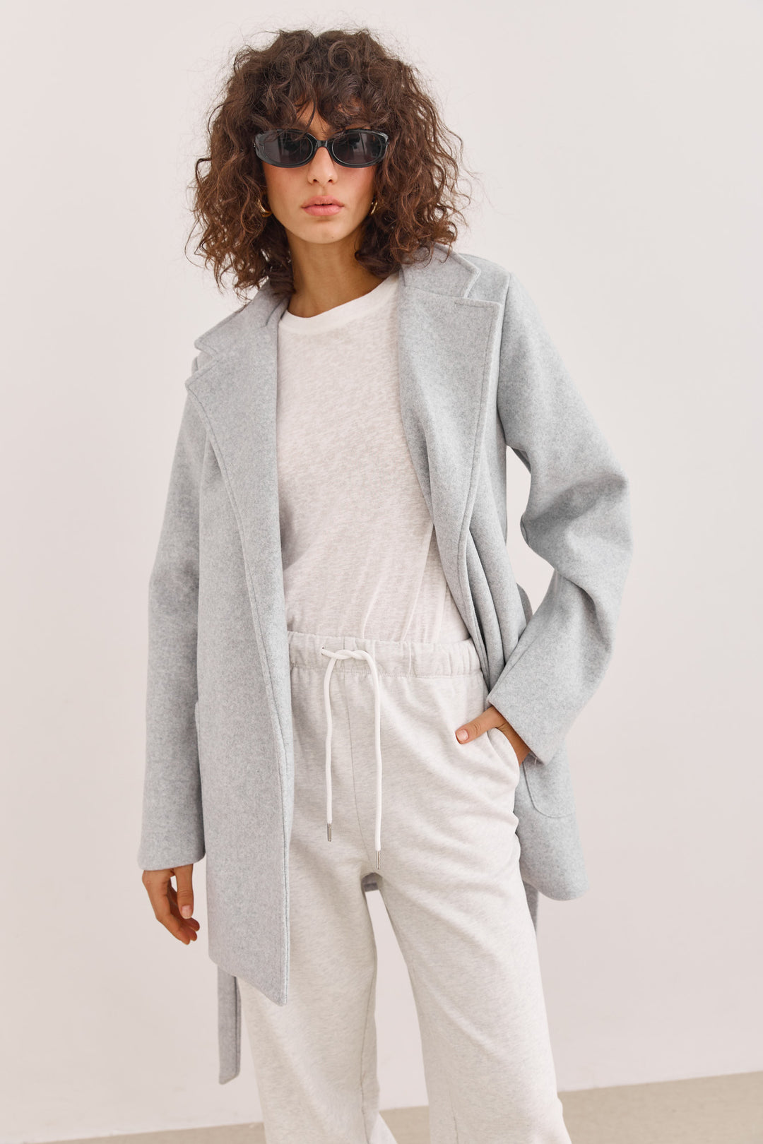 מעיל מחויט פיונה חגורת קשירה | אפור בהיר