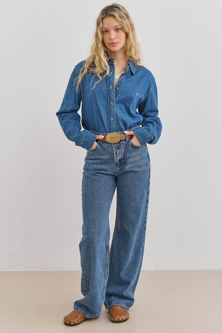 מכנסי דנים לאב גזרה ישרה | ג'ינס כהה