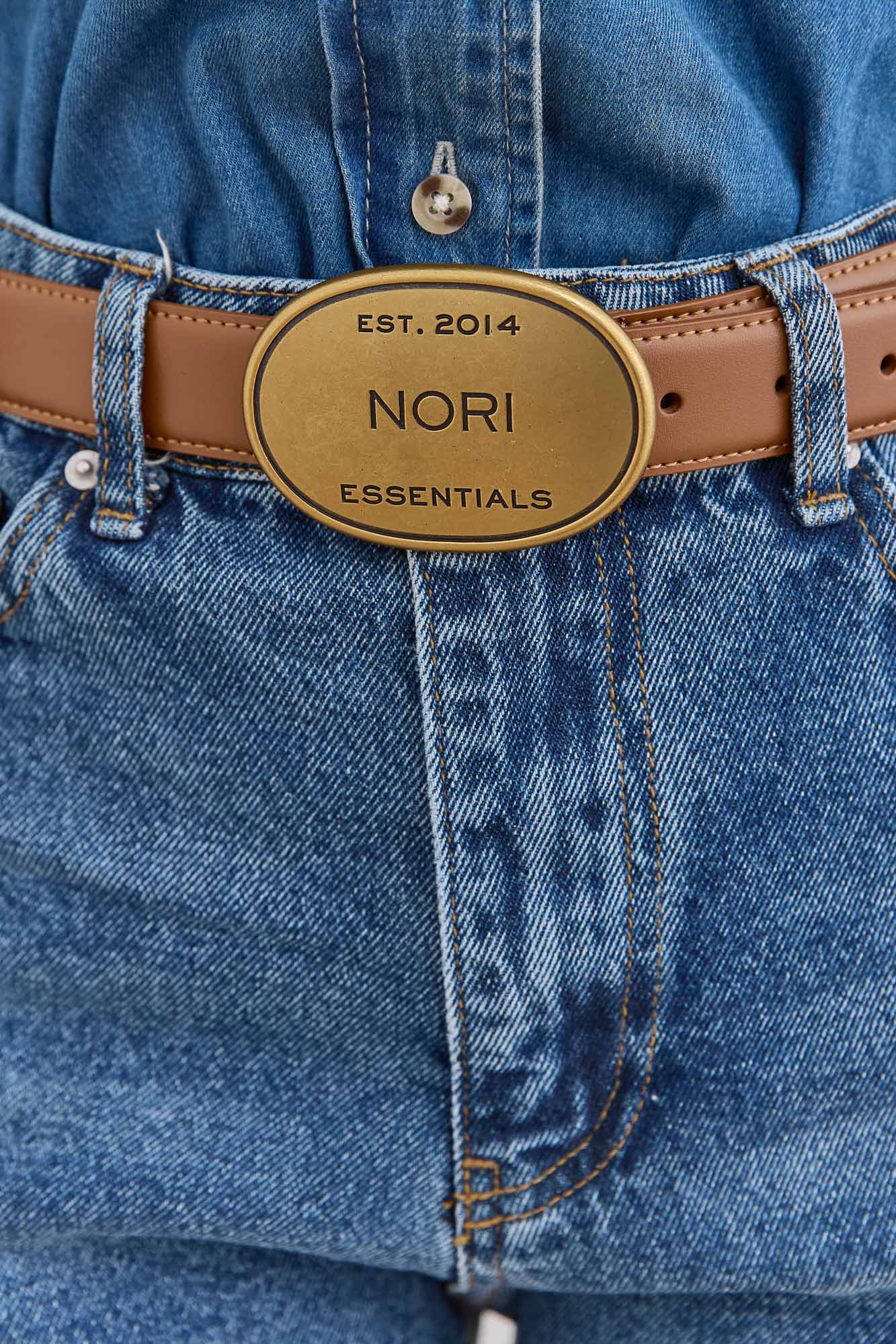 חגורת דמוי עור קנזס אבזם אליפסה | חום