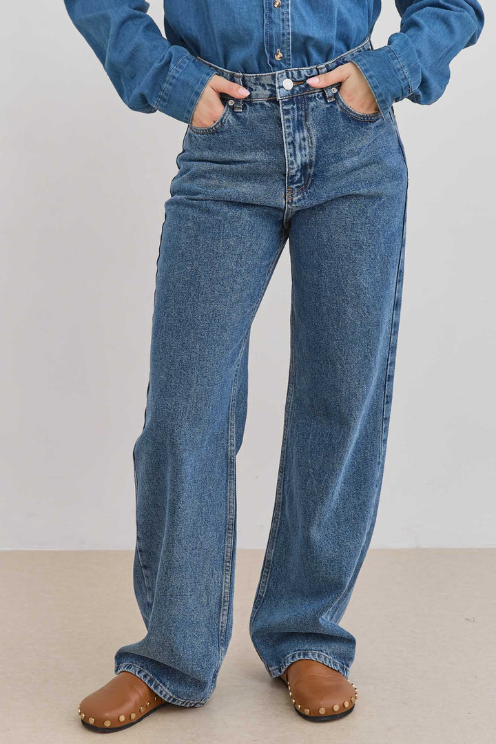 מכנסי דנים לאב גזרה ישרה | ג'ינס כהה