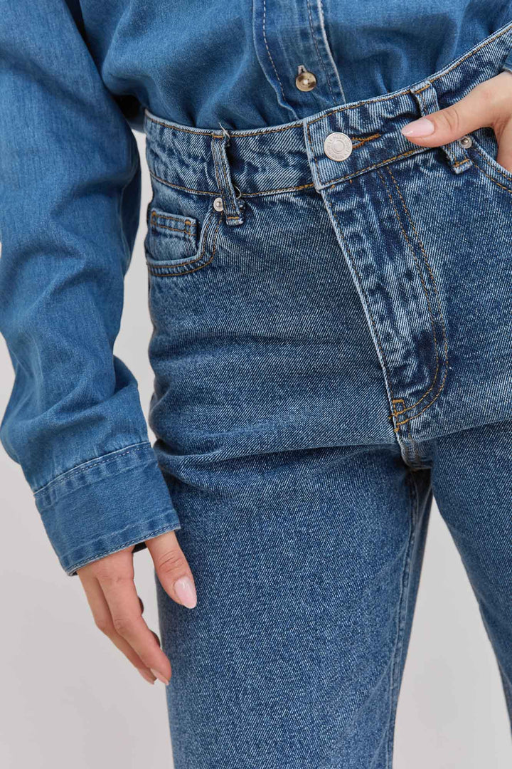 מכנסי דנים לאב גזרה ישרה | ג'ינס כהה