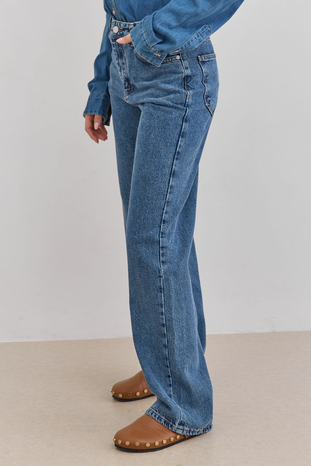 מכנסי דנים לאב גזרה ישרה | ג'ינס כהה