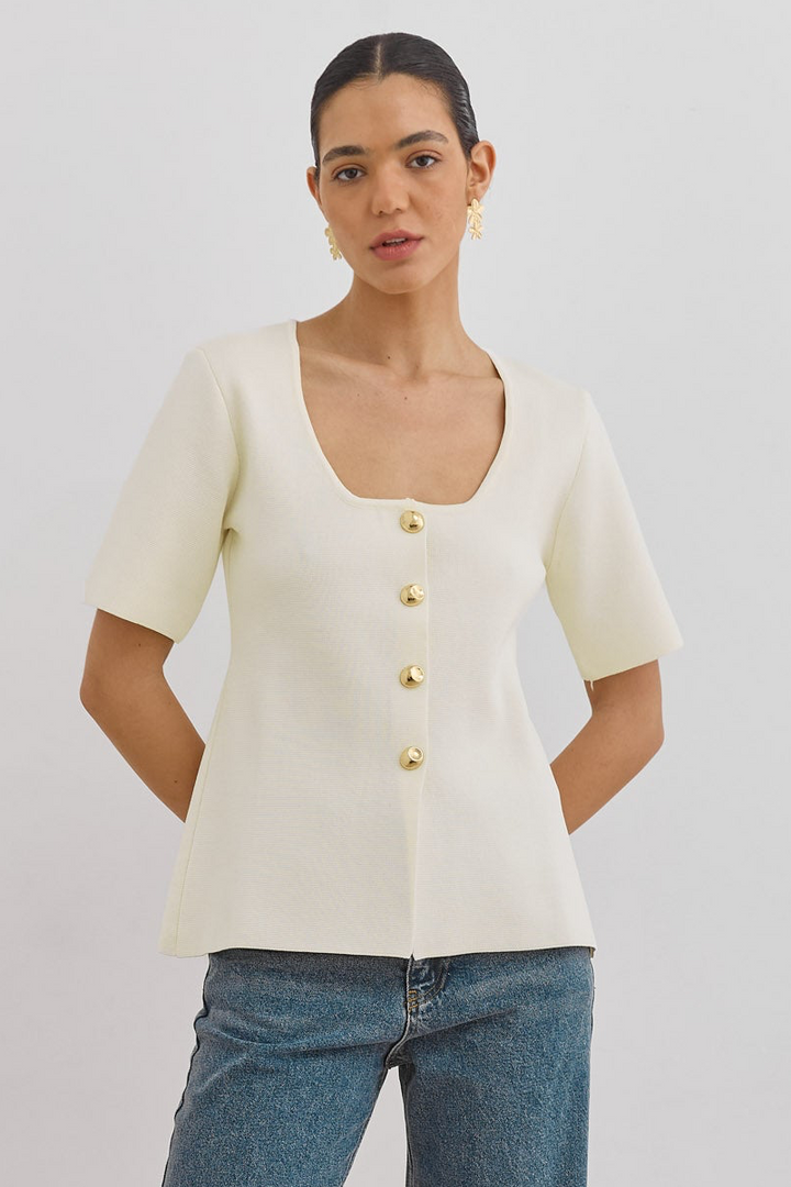 חולצת סריג איב כפתורי זהב | קרם