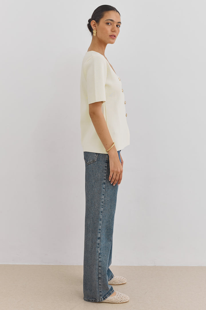 חולצת סריג איב כפתורי זהב | קרם