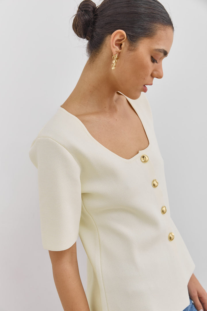 חולצת סריג איב כפתורי זהב | קרם