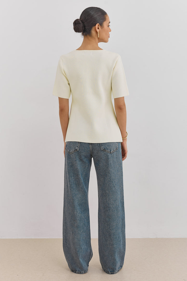 חולצת סריג איב כפתורי זהב | קרם