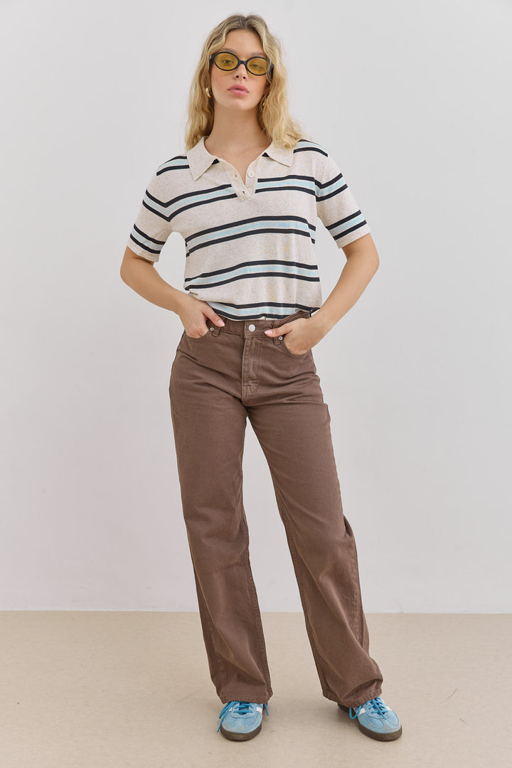 מכנסי דנים לאב גזרה ישרה | חום