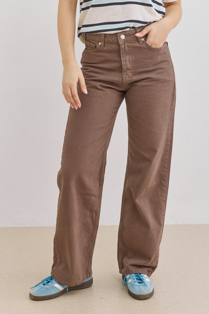 מכנסי דנים לאב גזרה ישרה | חום